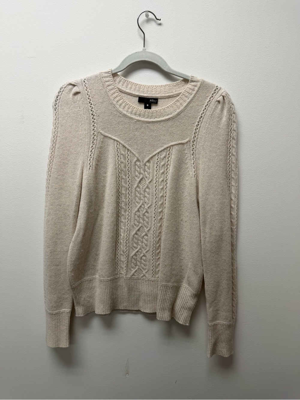 Aqua Cream Cable-Detail Crewneck Sweater